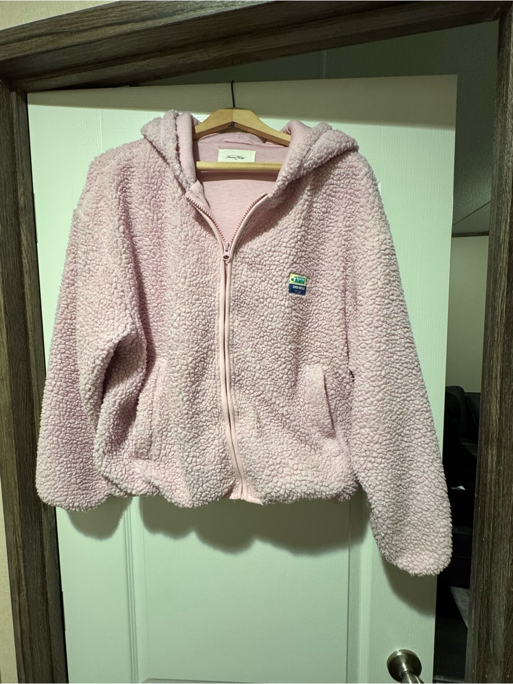 American Vintage Light Pink Sherpa Hooded Zip Jacket